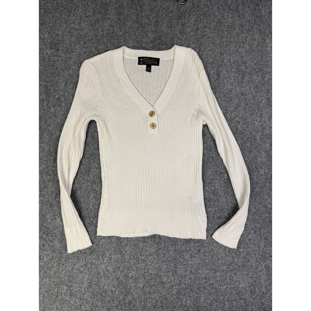 Women's Vintage Lauren Jeans Company Ribbed V-Neck Sweater Medium Lightweight